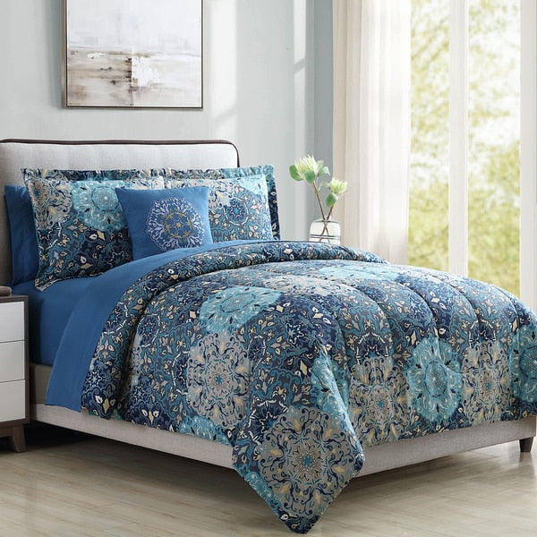8-Piece Printed Reversible Complete Bed Set Granada Queen