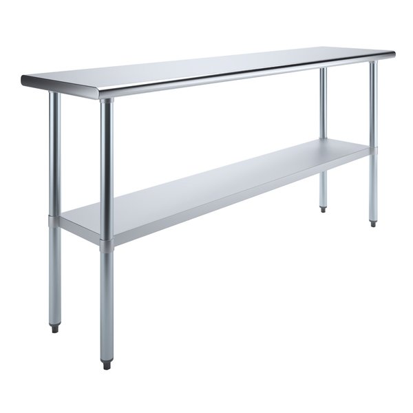 Stainless Steel Metal Table with Undershelf,  72 Long X 18 Deep