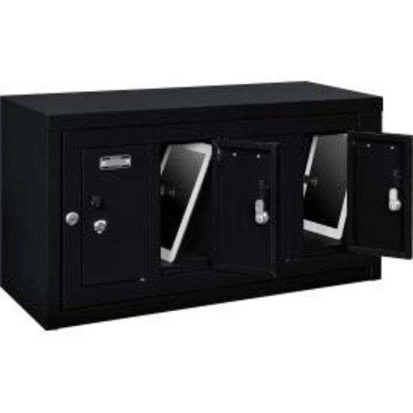 4 Door Device Locker W/Key Lock,  28-1/2"Wx11-1/4"Dx15-5/8"H,  Black, Assembled