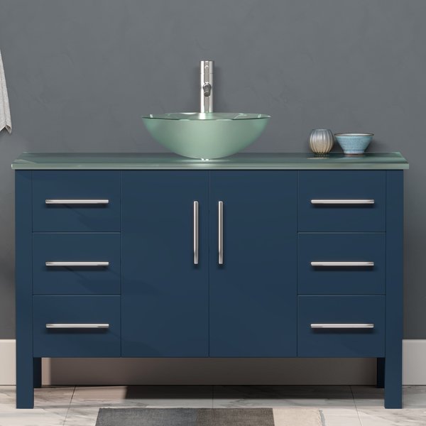 48 Inch Modern Wood and Glass Vanity with Polished Chrome Plumbing