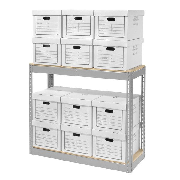 Record Storage Rack With 12 Boxes,  42W x 15D x 36H,  Gray