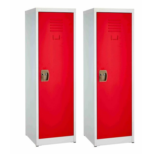 48in H x 15in W Steel Single Tier Locker in Red,  2PK
