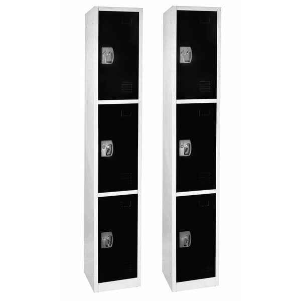72in x 12in x 12in Triple-Compartment Steel Tier Key Lock Storage Locker in Black,  2PK