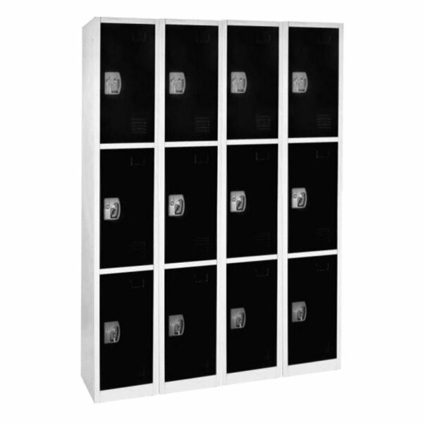 72in x 12in x 12in Triple-Compartment Steel Tier Key Lock Storage Locker in Black,  4PK