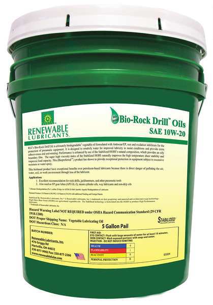 Biodegradable Rock Drill Oil,  10W-20,  5 gal.