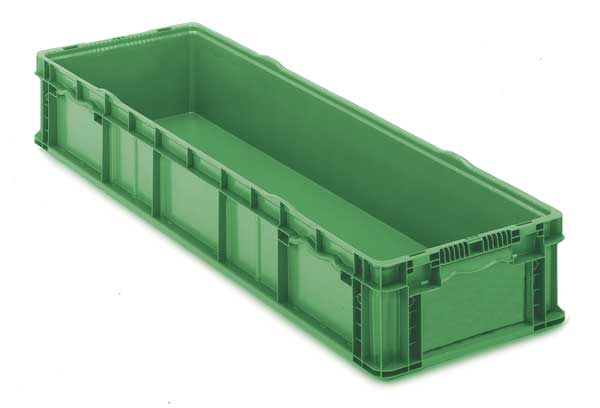 Straight Wall Container,  Green,  Plastic,  48 in L,  15 in W,  7 1/2 in H,  2.3 cu ft Volume Capacity