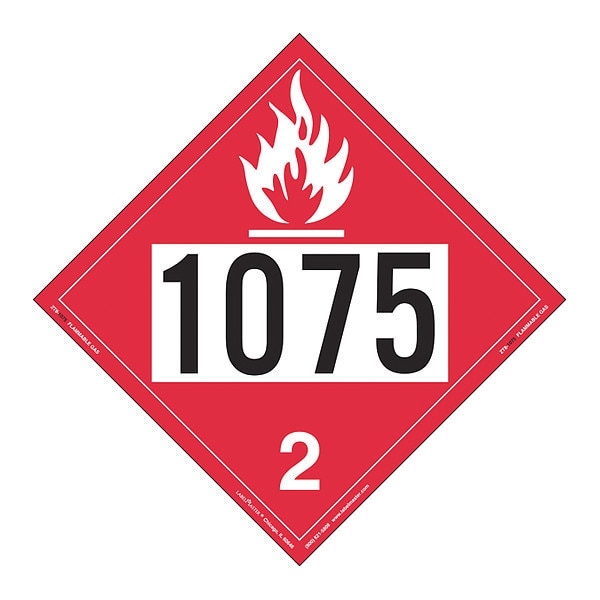 Flammable Gas Placard, UN 1075, PK25