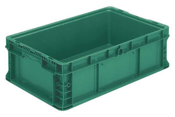 Straight Wall Container,  Green,  Plastic,  24 in L,  15 in W,  7 1/2 in H,  1.09 cu ft Volume Capacity