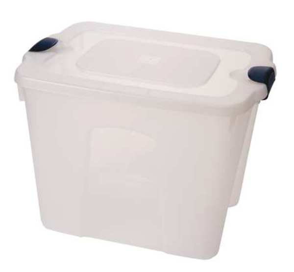 Storage Tote,  Clear/Navy,  Polypropylene,  23 3/4 in L,  18 in W,  17 1/4 in H,  22 gal Volume Capacity