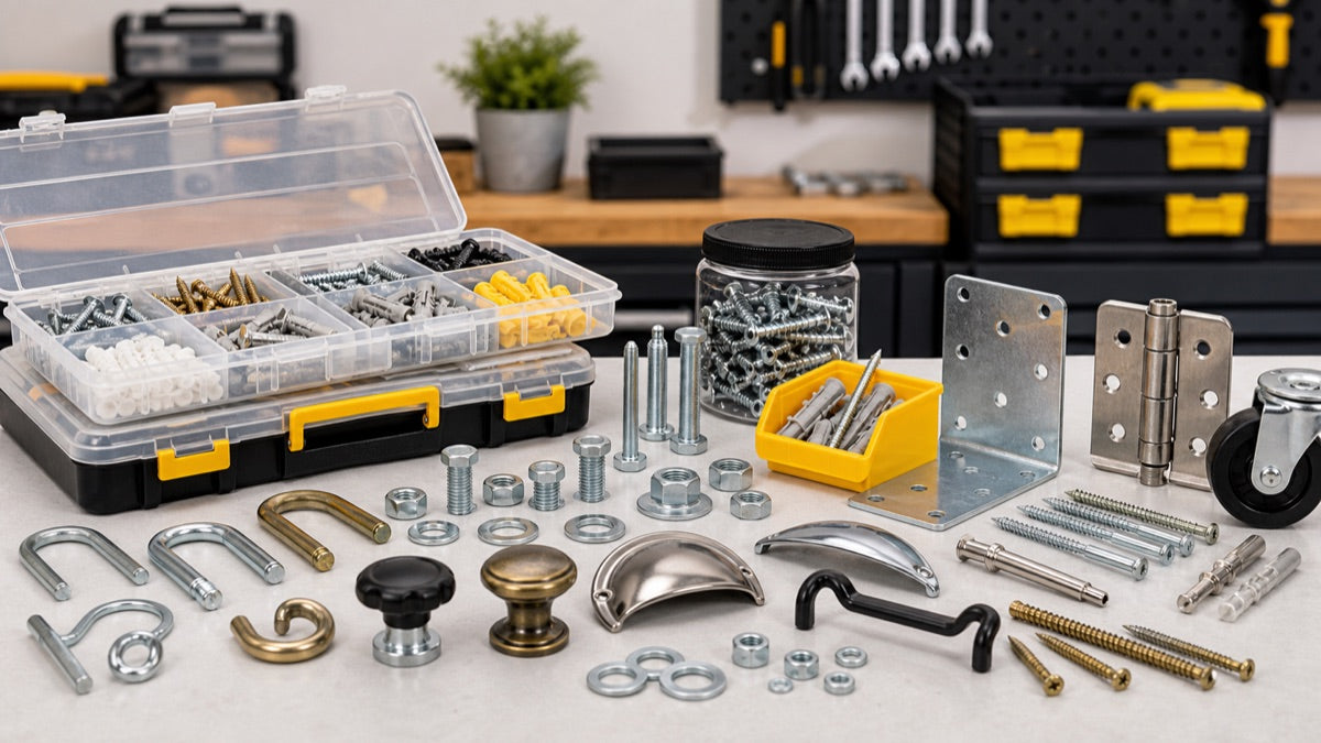 Hardware fasteners, brackets, and jobsite hardware supplies