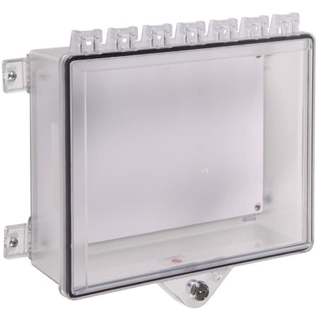 Enclosure w/Lock, Polycarbonate, Surface Mount, 8 7/8 in W x 10 7/8 in H x 3 5/8 in D, Clear