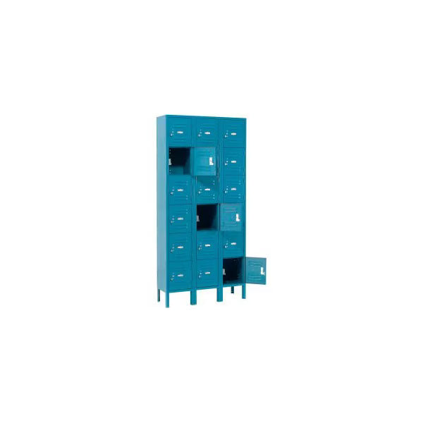 Global Industrialâ€žÂ¢ 6-Tier 18 Door Box Locker, 12"W x 12"D x 12"H, Blue, Unassembled