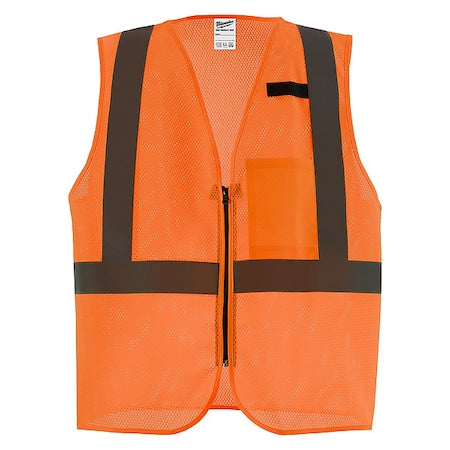 Class 2 High Visibility Orange Mesh One Pocket Safety Vest - S/M (CSA)