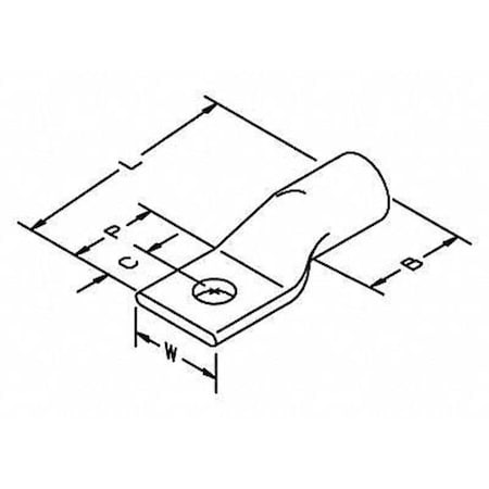 One-Hole Compression Lug, 250 kcmil Max, 1/2 in Stud, Long Barrel, Copper, Yellow, 10 PK