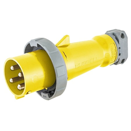 Pin & Sleeve Plug, 100 A, 250V AC, Single Phase, 3 Pole, IEC Grounding, Yellow, NEMA 4X