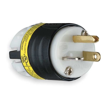 Straight Blade Plug, 5-20P, 20 A, 125V AC, 2 Pole, Screw Terminals, Grounded