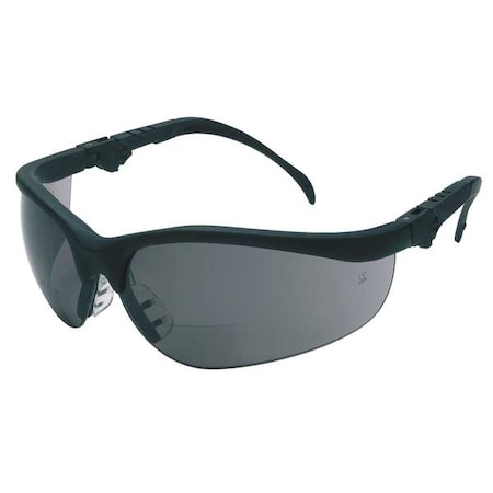 KD3 Reader Safety Glasses, Black Wraparound Frame, 2.0 Diopter, Gray Lens, Anti-Scratch Coating