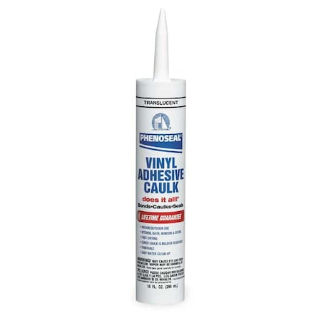 Acrylic Latex Adhesive Caulk, 10 oz, Cartridge, Clear, Acrylic Latex Base, Phenoseal