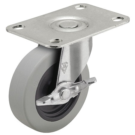 5" X 15/16" Non-Marking Polyurethane Swivel Caster, Tread Lock Brake, Loads Up To 150 lb