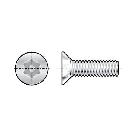 #10-24 x 1 in Torx Flat Tamper Resistant Screw, Plain Finish, 18-8 Stainless Steel, 25 PK