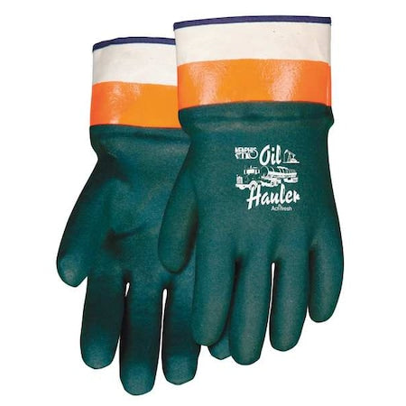 Oil Hauler Chemical Resistant Gloves, PVC, 10 1/2 in L, Not Applicable, Green, Orange, L, 1 PR