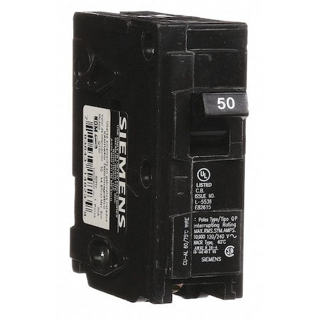 Miniature Circuit Breaker, Q Series, 50A, 1 Pole, 120V AC, 10kA at 120V AC