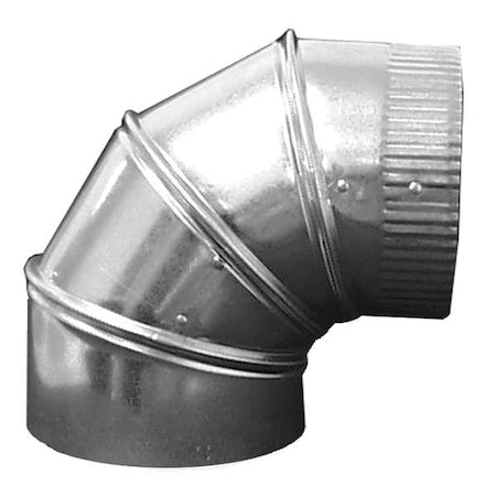 90 Degree Elbow For 12" Dia Duct, 16" L, 26 ga Galvanized Steel, Crimped End, -1 to 2" wc Pressure