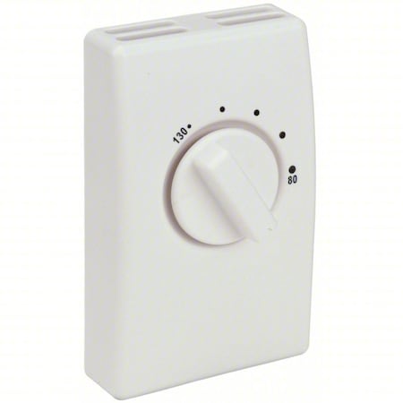 Line Voltage Attic Fan Thermostat, 80 to 130 Degree Analog Dial, Cool Only, White