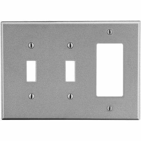 Toggle Switch/Rocker Wall Plate, Number of Gangs: 3 Plastic, Satin Finish, Graphite