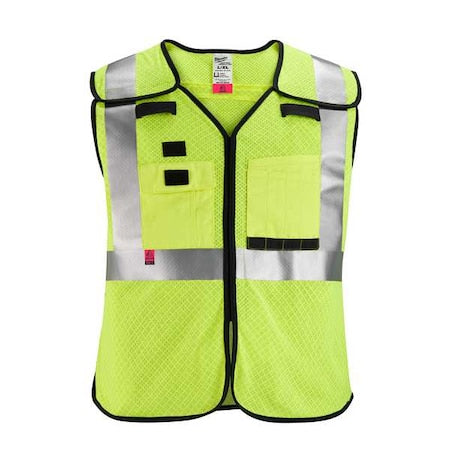 AR/FR Cat.1 High Visibility Vest 4XL/5XL Class 2 X Back, ,Hook-and-Loop 10 Pockets, 2 Mic Tab, No