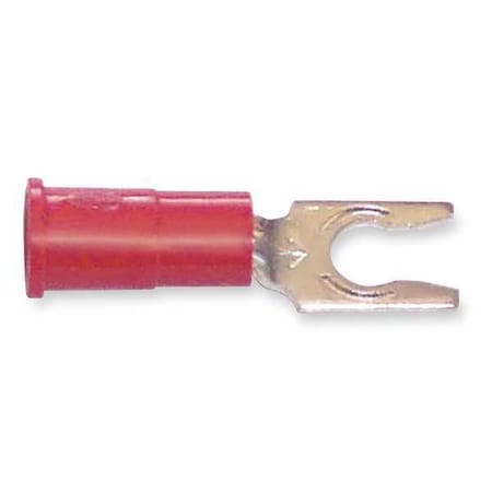 Fork Terminal, #6 Stud Size, 18 AWG, 1,000 V, Vinyl Insulated, Red, Crimp Termination Only, 100 PK