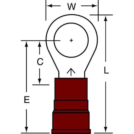 Ring Terminal, #10 Stud Size, 18 AWG, 600 V, Vinyl Insulated, Red, Crimp Termination Only, 100 PK