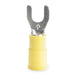 Fork Terminal, #6 Stud Size, 10 AWG, 600 V, Vinyl Insulated, Yellow, Crimp Termination Only, 50 PK