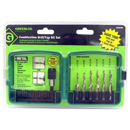 Drill/Tap/Countersink Set,SAE,6 Pc