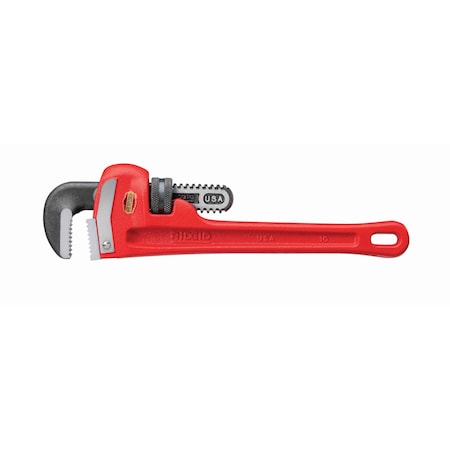 10" Heavy-Duty Straight Pipe Wrench, 1-1/2" Pipe Capacity, Red