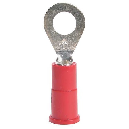 Ring Terminal, 1/4 in Stud Size, 18 AWG, 1,000 V, Nylon Insulated, Red, Crimp Termination Only