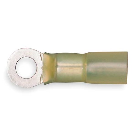 Ring Terminal, 3/8 in Stud Size, 10 AWG, 600 V, Heat Shrink Insulated, Yellow, 25 PK