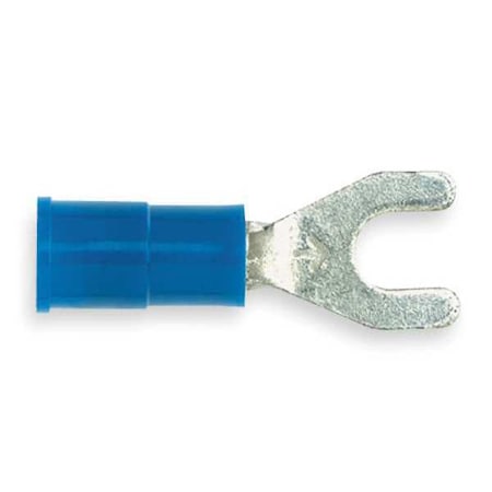 Fork Terminal, #10 Stud Size, 14 AWG, 1,000 V, Vinyl Insulated, Blue, Crimp Termination Only