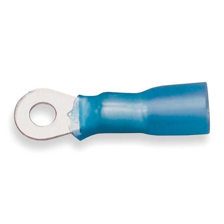 Ring Terminal, #10 Stud Size, 14 AWG, 600 V, Heat Shrink Insulated, Blue, Crimp Termination Only