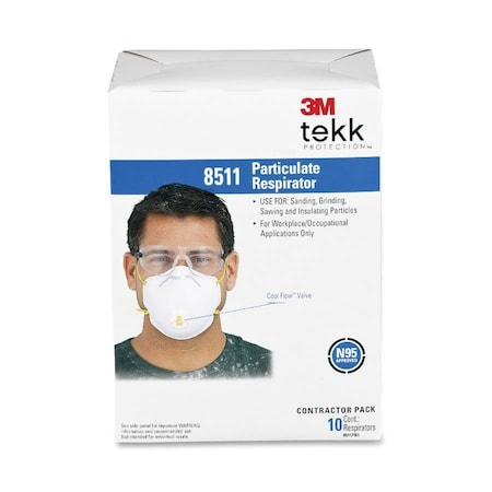N95 Disposable Respirator, 8511, Cool Flow Exhalation Valve, Dual Headstrap, Nose Clip, PK10