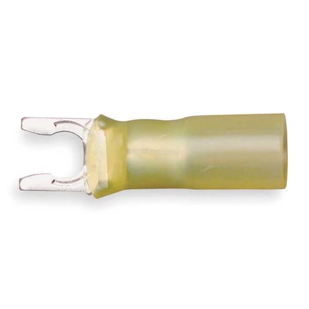 Fork Terminal, #10 Stud Size, 10 AWG, 600 V, Heat Shrink Insulated, Yellow, Crimp Termination Only