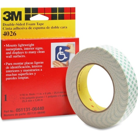 Double Sided Foam Tape, 1 in W, 1 in L, 62 mil, Urethane Foam, Double-Sided