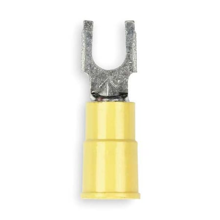 Fork Terminal, #10 Stud Size, 10 AWG, 600 V, Vinyl Insulated, Yellow, Crimp Termination Only, 25 PK