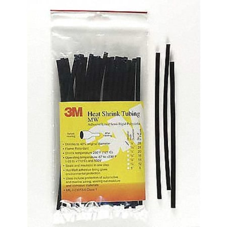Adhesive Lined Heat Shrink Tube, Thin Wall, 4:1 I.D. Shrink Ratio, 0.35 in I.D. Before Shrinking