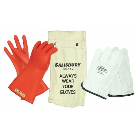 Electrical-Insulating Glove Kit, 500V AC, 750V DC, Rubber, 11" Length, Red, Size 11