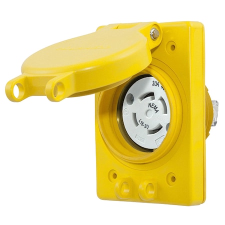 Watertight Flanged Locking Receptacle, L16-30R, 30 A, 480V AC, Three Phase, 3 Pole, Flush Mount