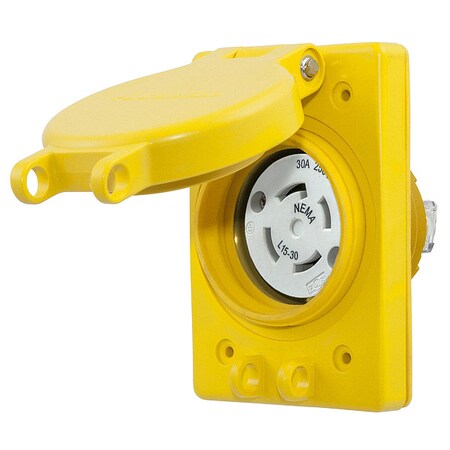 Watertight Flanged Locking Receptacle, L15-30R, 30 A, 250V AC, Three Phase, 3 Pole, Flush Mount