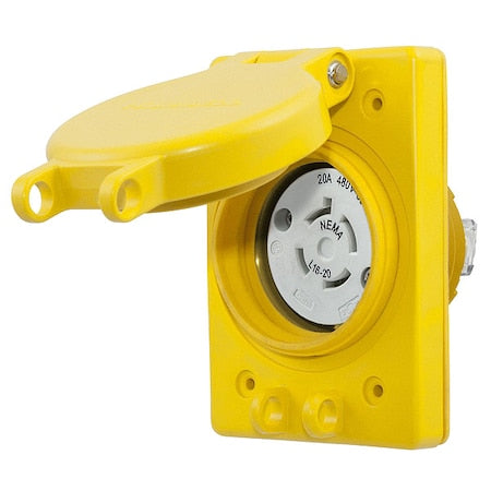 Watertight Flanged Locking Receptacle, L16-20R, 20 A, 480V AC, Three Phase, 3 Pole, Flush Mount