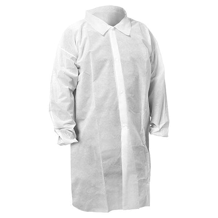 Lightweight Lab Coat, L, Polypropylene, Snap, Elastic Cuff, Serged Seam, 50 PK