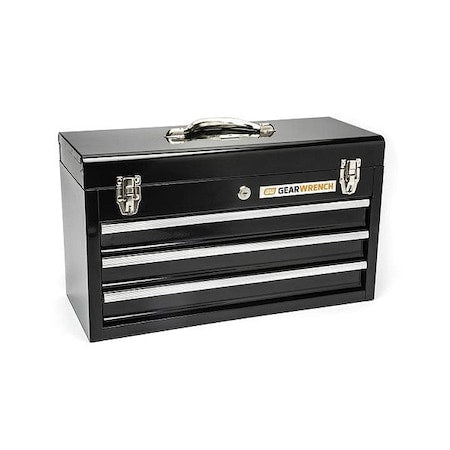 3-Drawer Tool Box, Steel, Black, 20 in W x 8-1/2 in D x 12 in H